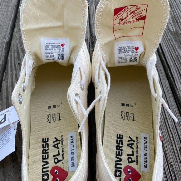 NWT Converse x COMME des GARCONS PLAY Chuck 70 White Low, Mens 7 Womens 9 - Picture 4 of 9